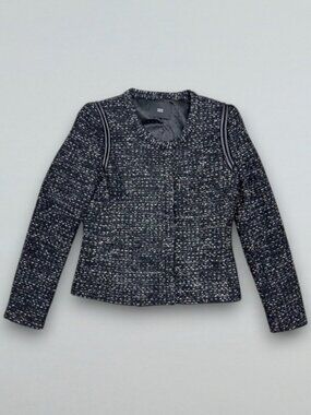 Steffen Schraut Black White Tweed Wool Blend Jacket Lamb Leather Trim EU 36